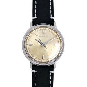 Accutron Vintage 1963 Men's Tuning Fork Stainless Steel Watch Black Leather